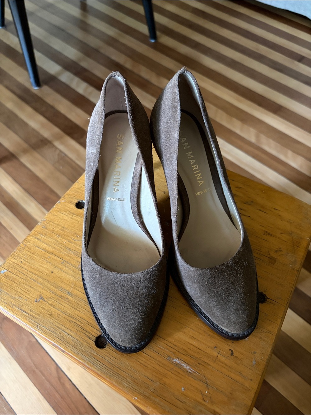 MARINA Taupe Suede Pointed-Toe Pumps